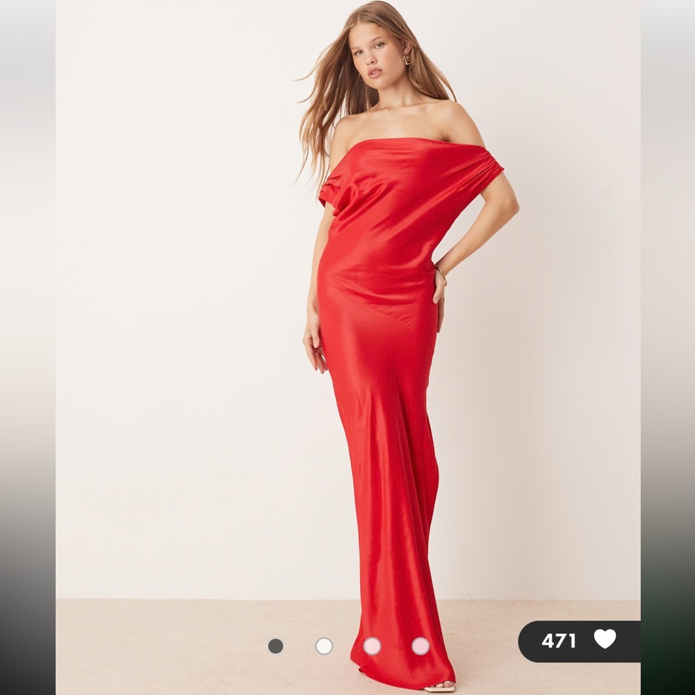 ASOS DRAPED OFF SHOULDER MAXI DRESS IN RED